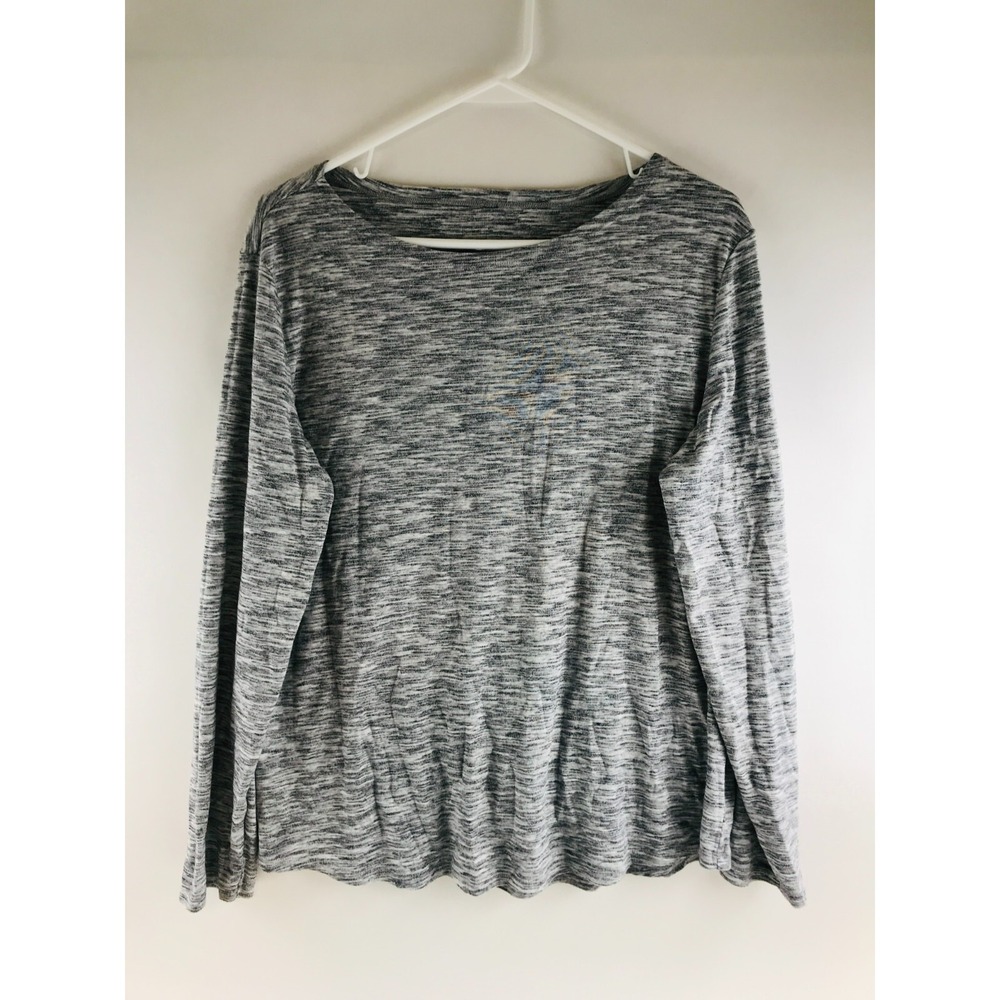 David Jones Shirt Women's Size Large White Gray Heather Long Sleeve Boat Neck
